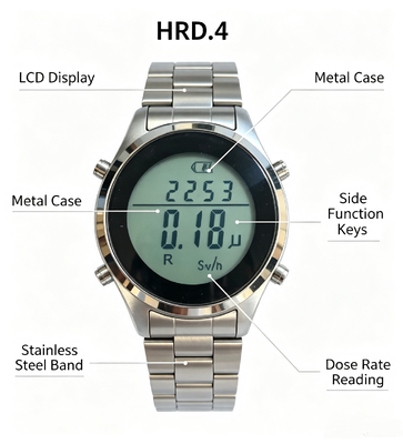HRD-4 Wristwatch Personal Radiation Dosimeter IP67 Waterproof X Gamma Ray Radiation Dose Detector 0.10μSv/h-50mSv/h with Alarm Function
